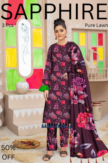 3Pcs Premium Lawn Unstitched    LW  520